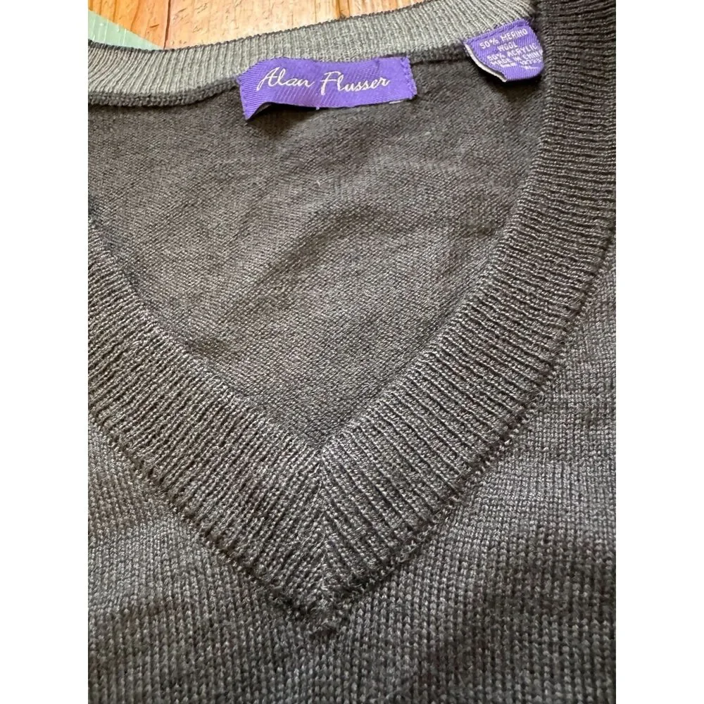 Alan Flusser Merino Wool Sweater Vest XL Black Classic V-Neck Preppy